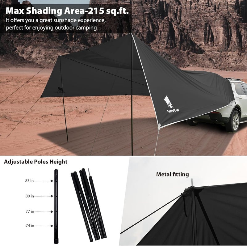 GEERTOP Large Car Awning Tarp for Camping Backpacking Tarp SUV Tailgate Truck Canopy Sun Shade Waterproof Outdoor Rear Vehicle Awning Shelter for Van, MPV, Campers - Image 4